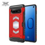 Wholesale Galaxy S10 Metallic Plate Case Work with Magnetic Holder and Card Slot (Red)